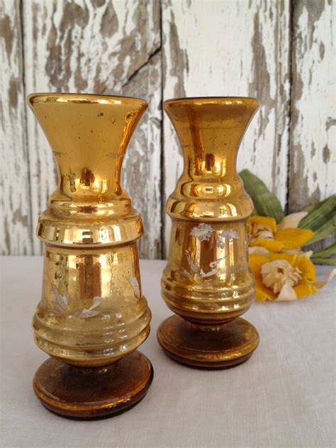 Reserved Antique Victorian Mercury Glass Vases Gold With