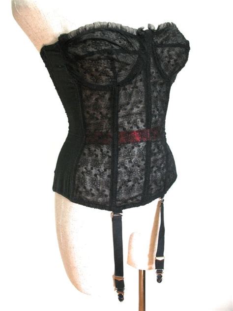 S Bustier 50s Warner Lace Merry Widow Black Lace Garters Strapless All