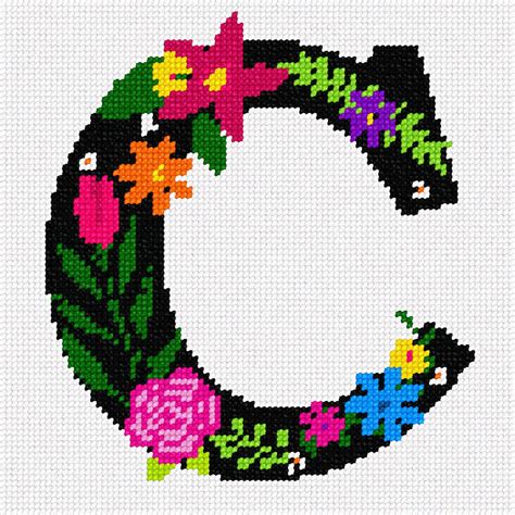 Needlepoint Canvas Letter C Primary Floral