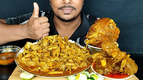 Eating Mutton Boti Curry Spicy Goat Head Curry Mutton Kosha With