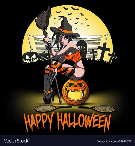 Witch Sitting On A Pumpkin With A Tennis Ball Vector Image