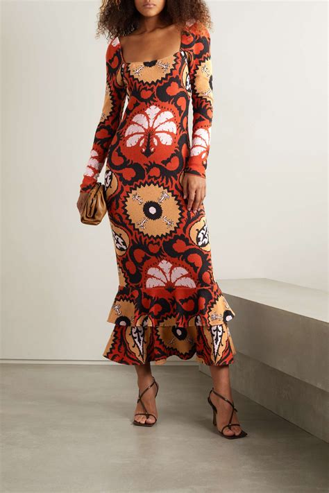 Johanna Ortiz Artful Dream Ruffled Pima Cotton Jacquard Midi Dress Net A Porter