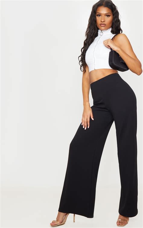 Black Wide Leg High Waisted Pants Pants Prettylittlething Aus