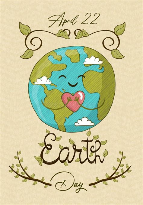 Carta Feliz Do Dia Da Terra De Um Planeta Fofo Com Coração Ilustração