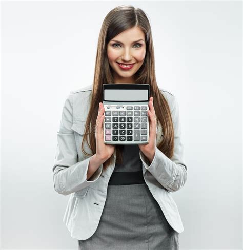 Woman Accountant Show Calculator Young Business Woman Stock Image