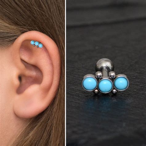 Turquoise Cartilage Curved Earring Surgical Steel Helix Stud Etsy