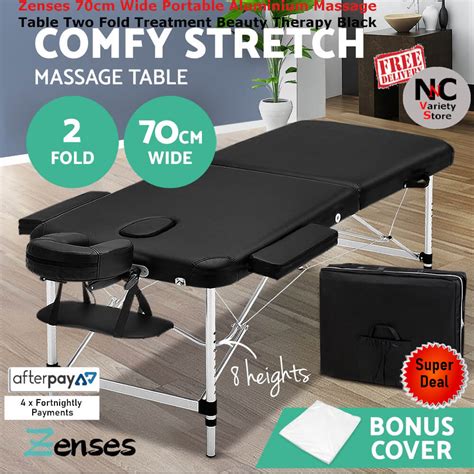 zenses 70cm wide portable aluminium massage table two fold treatment beauty therapy black nice