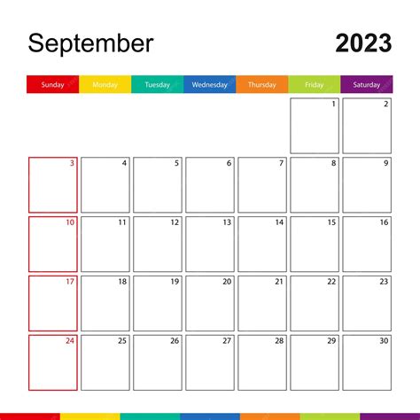 La Semana Del Colorido Calendario De Pared De Septiembre De 2023