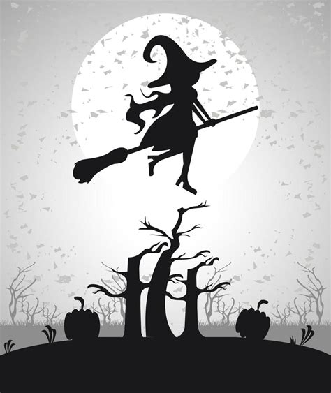 feliz tarjeta de celebración de halloween con bruja volando por la noche 2460616 vector en vecteezy