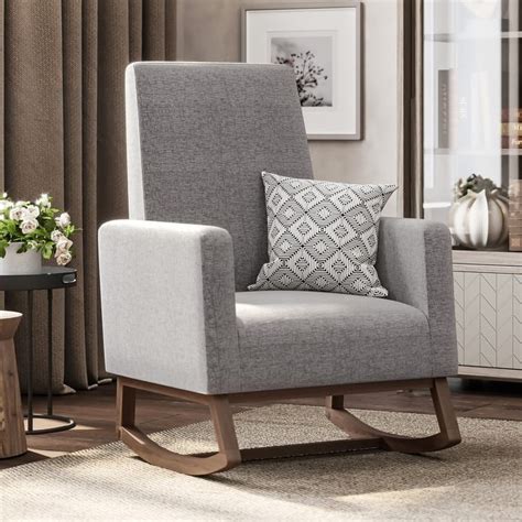 Belleze Rocking Chair Upholstered Armchair Padded Seat Gray 30343305