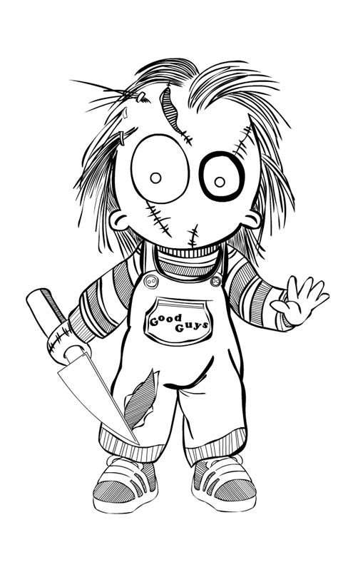 Chucky Doll Drawings Sketch Coloring Page