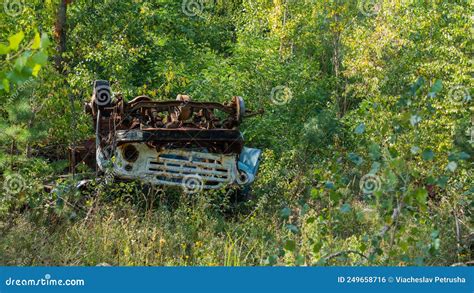 Destroyed Abandoned Car In Ghost City Pripyat Chernobyl Exclusion