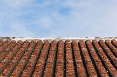 Old Style Roof Tile And Blue Sky Stock Photo Image Of Moss Pattern