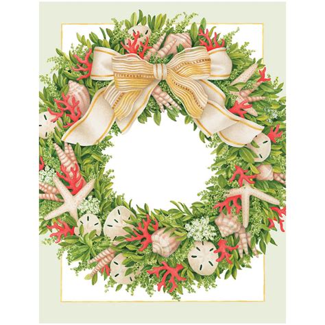 Caspari Boxed Christmas Cards 16pk Seashell Wreath Digs N Gifts