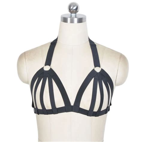 2016 new custom body cage harness bra top lingerie black pentagram for women fetish bra rave