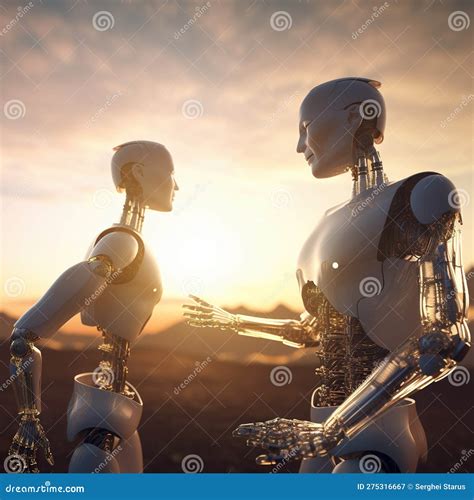 A Couple Of Robots Standing Next To Each Other Ai Generative Image