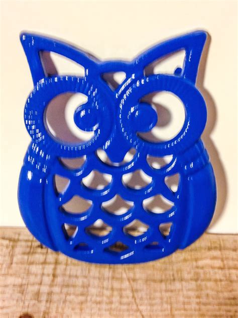 Blue Owl Trivet Owl Wall Decor Blue Hot Plate Cast Iron Trivet Blue Kitchen Decor Owl