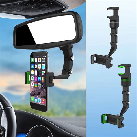 Universal Clip Cellphone Holder 360° Rotation Car Rearview Mirror Mount
