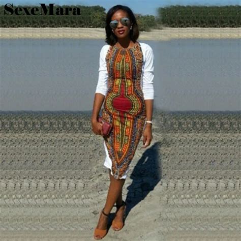 2019 Sexy Slim Summer Dashiki For Women Plus Size Africa Clothing Elastic Dashiki Dress African