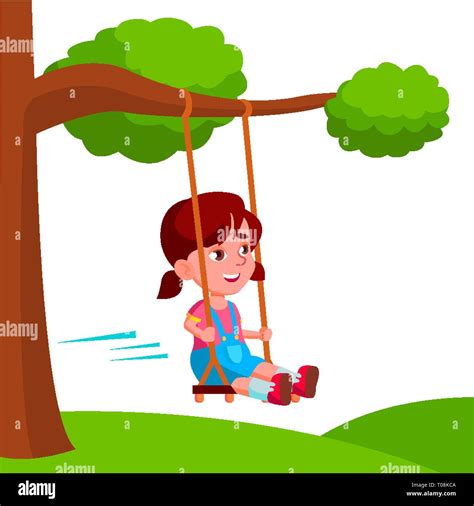 Chica Balanceándose En Un Columpio Atado A La Rama De Un árbol Plano
