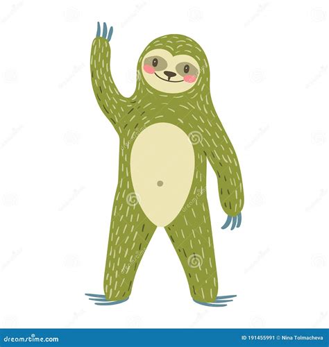 Cute Green Three Toed Sloth Kids Vector Art Stock Vector Illustration