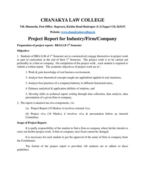 Project Report Template For Students Company Project Report