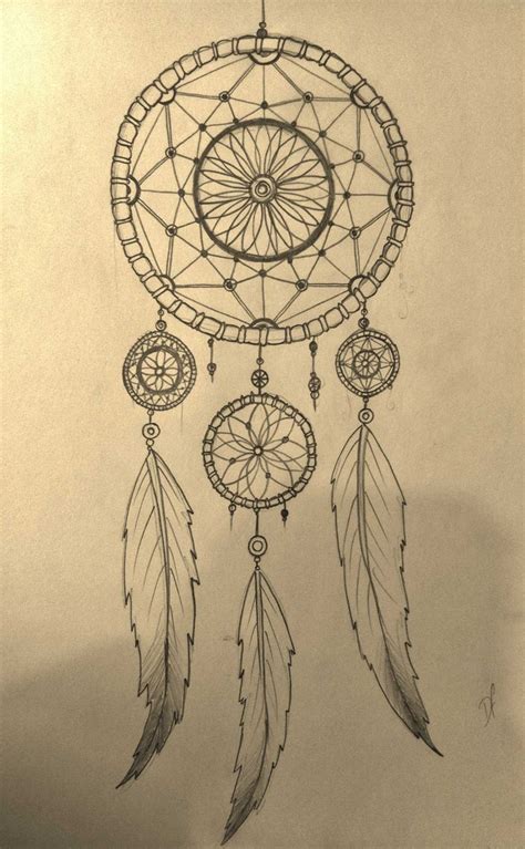 A Drawing Of A Dream Catcher With Feathers