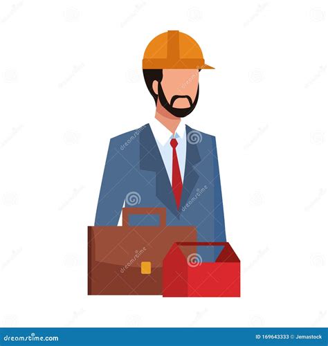 Avatar Engineer Man With Portfolio And Toolbox Colorful Design Stock
