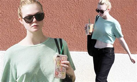Braless Elle Fanning Grabs An Iced Latte In Crop Top Daily Mail Online