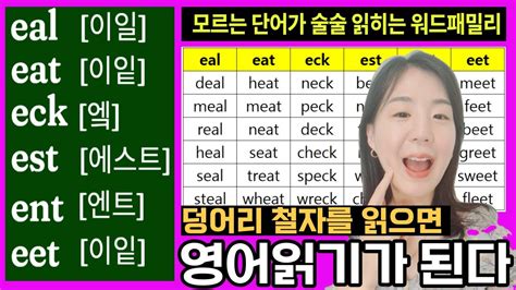 영어읽기규칙 워드패밀리로 영어 읽는 법 5 Eal Eat Eck Est Ent Eet Youtube
