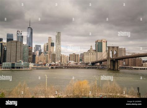 United Of America New York City Skyline Brooklyn Bridge Hi Res Stock