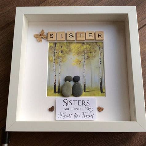 Best handmade birthday gifts for sister. Pebble Art Sisters, gift for her, gift for sister, wall ...