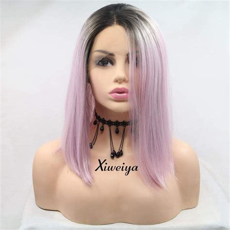 Xiweiya Bob Wig Short Purple Hair Synthetic Lace Front Wigs Ombre