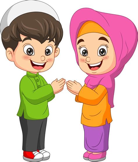 Cartoon Happy Muslim Boy And Girl 6659236 Vector Art At Vecteezy