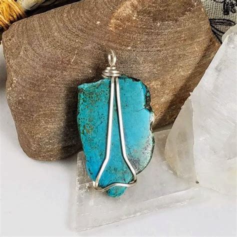 Turquoise Pendant In Argentium Sterling Silver Wire Untreated Etsy