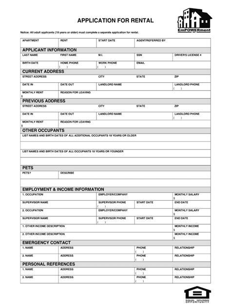 Pdf Printable Rental Application Form Printable Forms Free Online