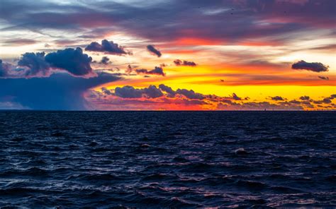 Sunset Wallpaper 4k Ocean View Cloudy Sky Dusk
