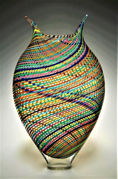 David Patchen Multicolored Foglio Art Glass Sculpture Art Glass Vase