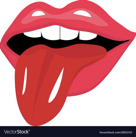 Lips With Tongue Icon Flat Style Red Open Mouth Vector Image My Xxx