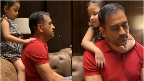 watch ziva gives massage to her daddy ms dhoni after a hectic day