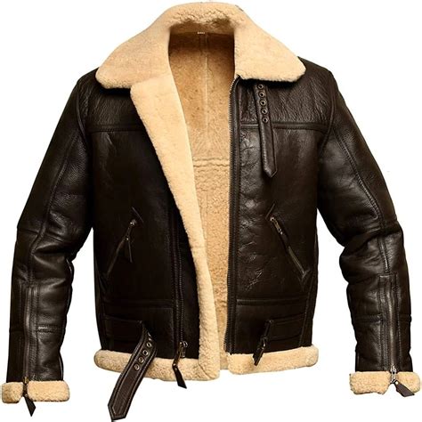 Men Raf Aviator Bomber Real Shearling Sheepskin Leather Jacket At Amazon Mens Clothing Store