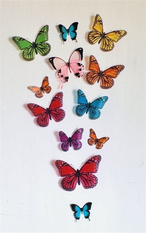 12 3d Rainbow Butterfly Wall Art Made With Plastic Etsy Papel