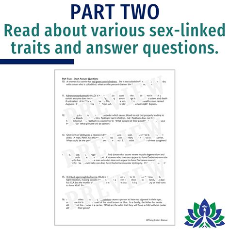 Genetics And Heredity Sex Linked Traits Worksheet Flying Colors Science