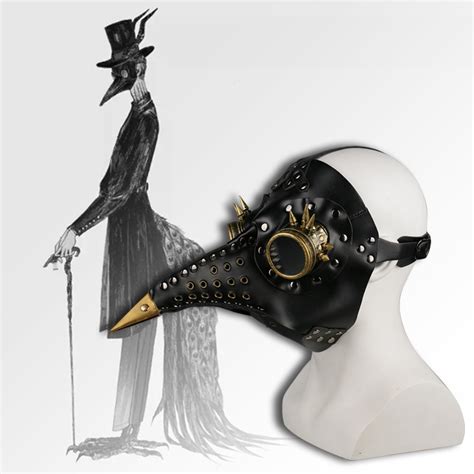 Steampunk Plague Doctor Mask White Pu Leather Rivet Eye Glass Birds