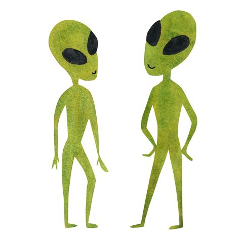 Green Aliens Watercolor Illustration In Cartoon Style 29447552 Vector