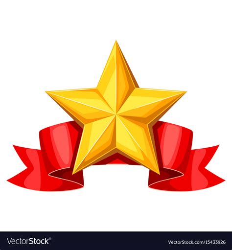 Realistic Gold Star On Red Ribbon Of Royalty Free Vector