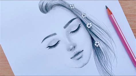 Easy Pencil Sketch How To Draw A Girl Face With Eyes Closed Step