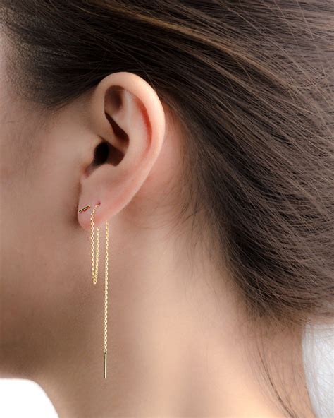 Modern Hanging Bar Threader Chain Earrings Minimalist Jewelry T For Her Che024 Etsy Chain