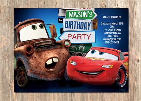 Disney's Cars Birthday Invitation Lightning McQueen and