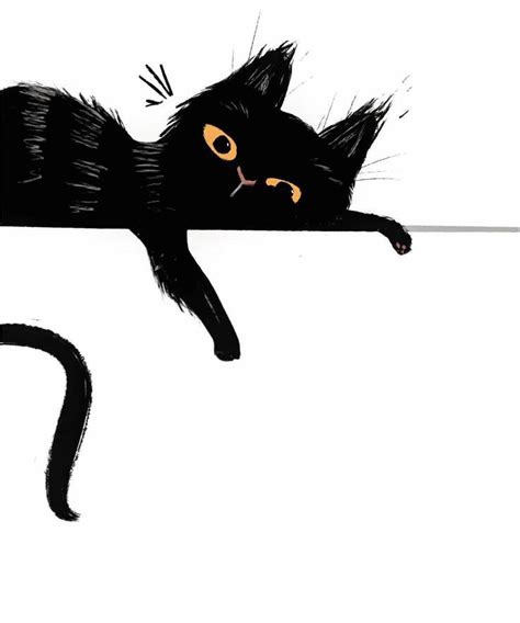 Chat Noir Illustration Art Print Chat Mignon Dessin Portrait Animal
